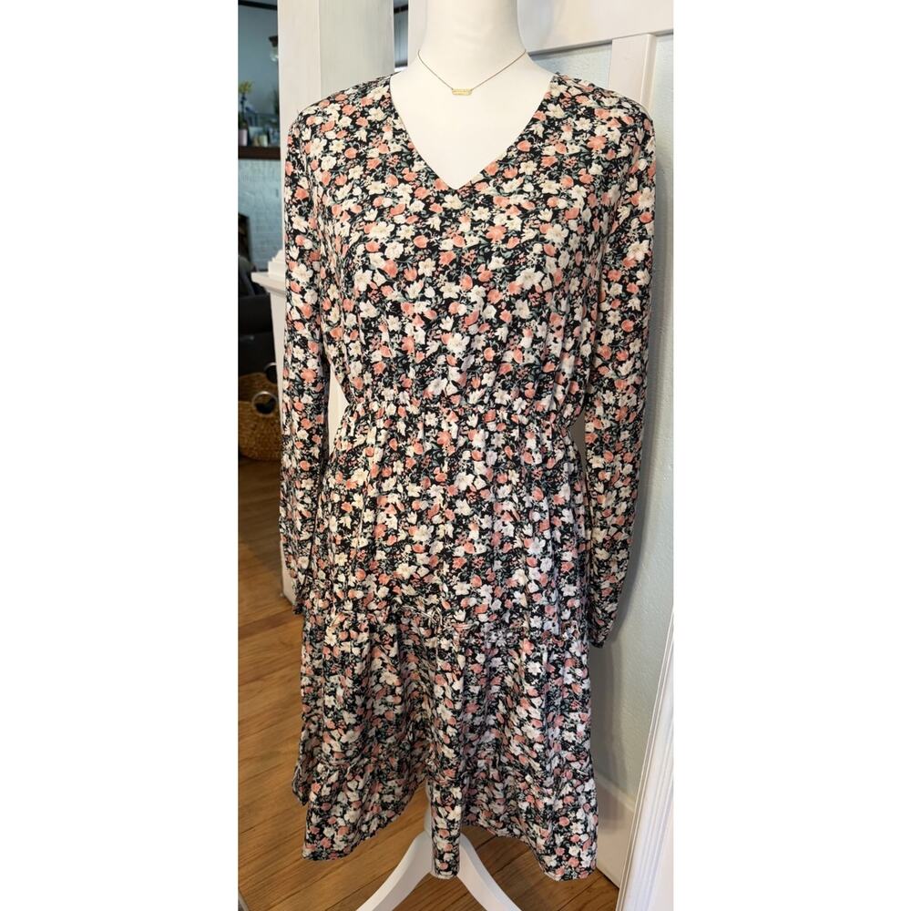 Mikarose Midi Dress Black & Cream Rose Flowers Country Boho Women’s Size M